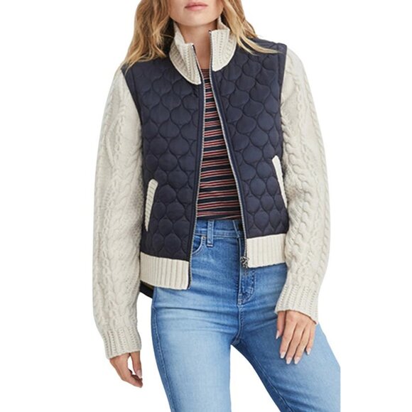 VERONICA BEARD Patra Mixed-media Quilted Cable-knit Jacket In Navy XS - Picture 1 of 6